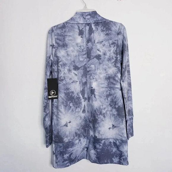 90 Degree By Reflex Shawl Collar Open Front Cardigan Sz Medium Tie Dye Blue/Gray - Picture 2 of 12